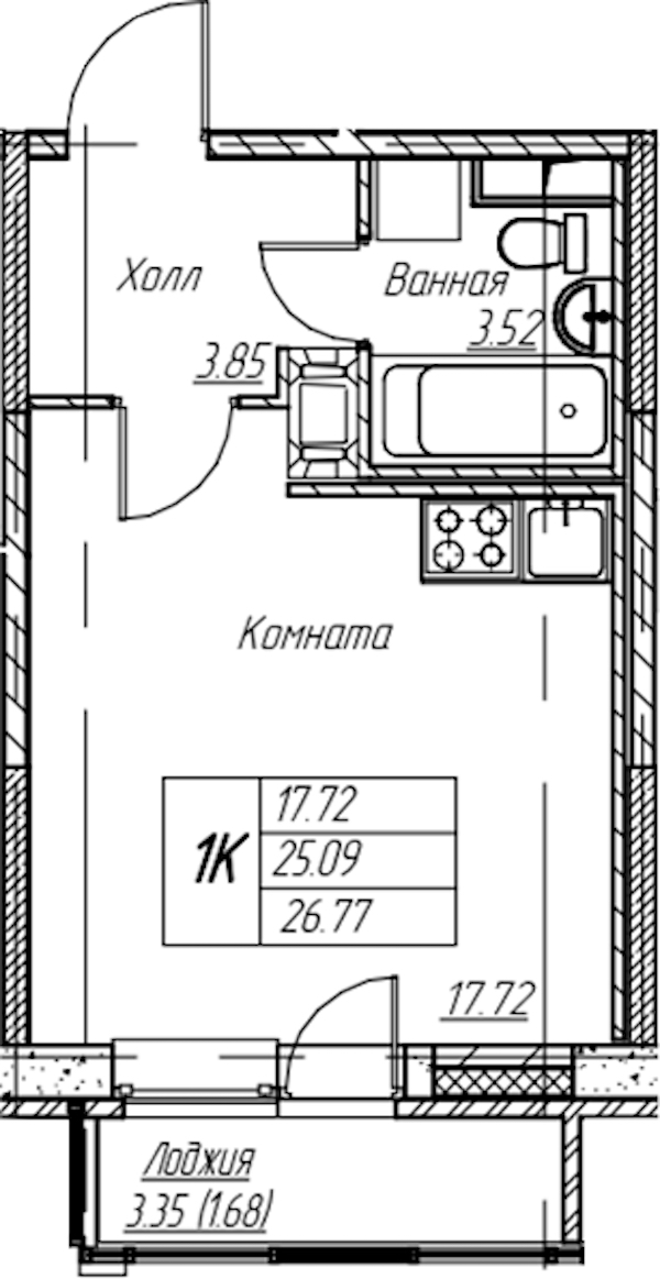 Квартира студия 26.77 м², 6/22 эт., ЖК «Парк-квартал Юнтолово»